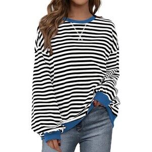 Women's Oversized Sweatshirt Casual Crewneck Long Sleeve Striped Pullover Top S